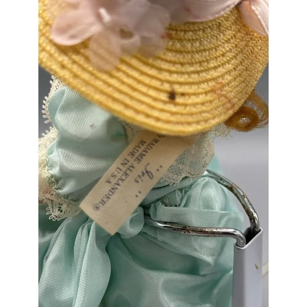 Vintage Madame Alexander “Gigi” Doll Aqua Lace Dress Yellow Hat Tagged